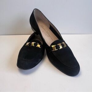 Salvatore Ferragamo Ponza Suede Loafers, Black with Good Hardware, Size 7.5 (3A)